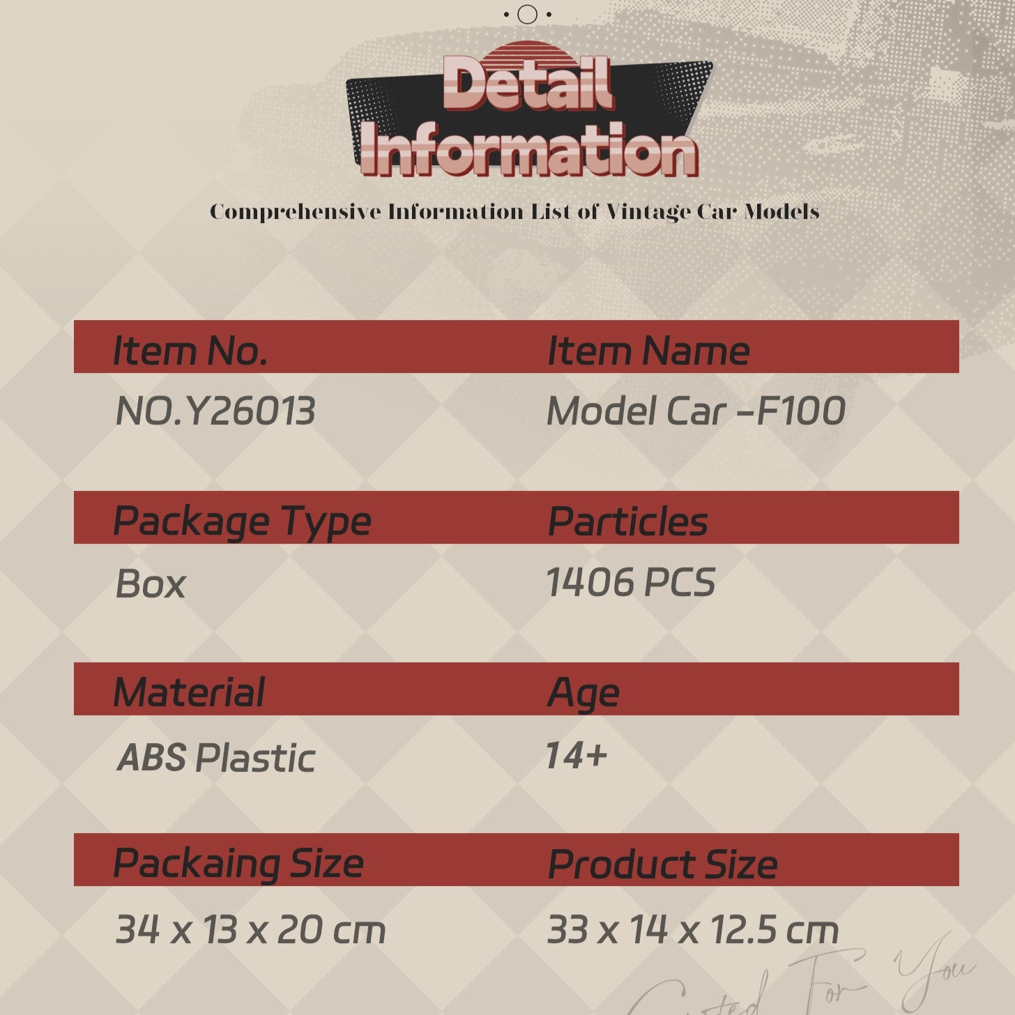 EIKEE Y26013 - Ford Vintage Classic Car Model | 1,406+ pcs