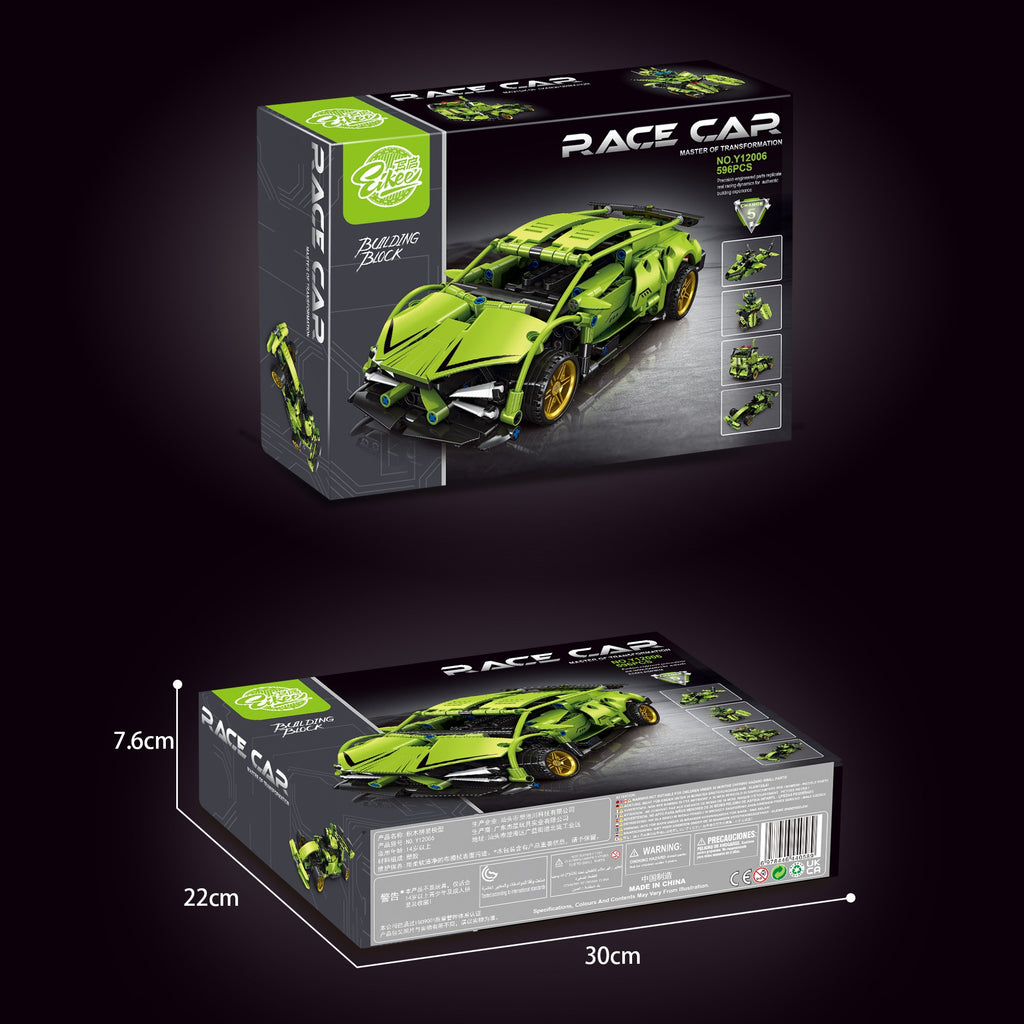 EIKEE Y12006 - 5-in-1 Green Racing Car Building Set | 596+ pcs